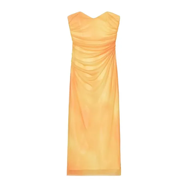 Slim Print Silk Net Tube Top Dress Yellow - Shop at LoveMi