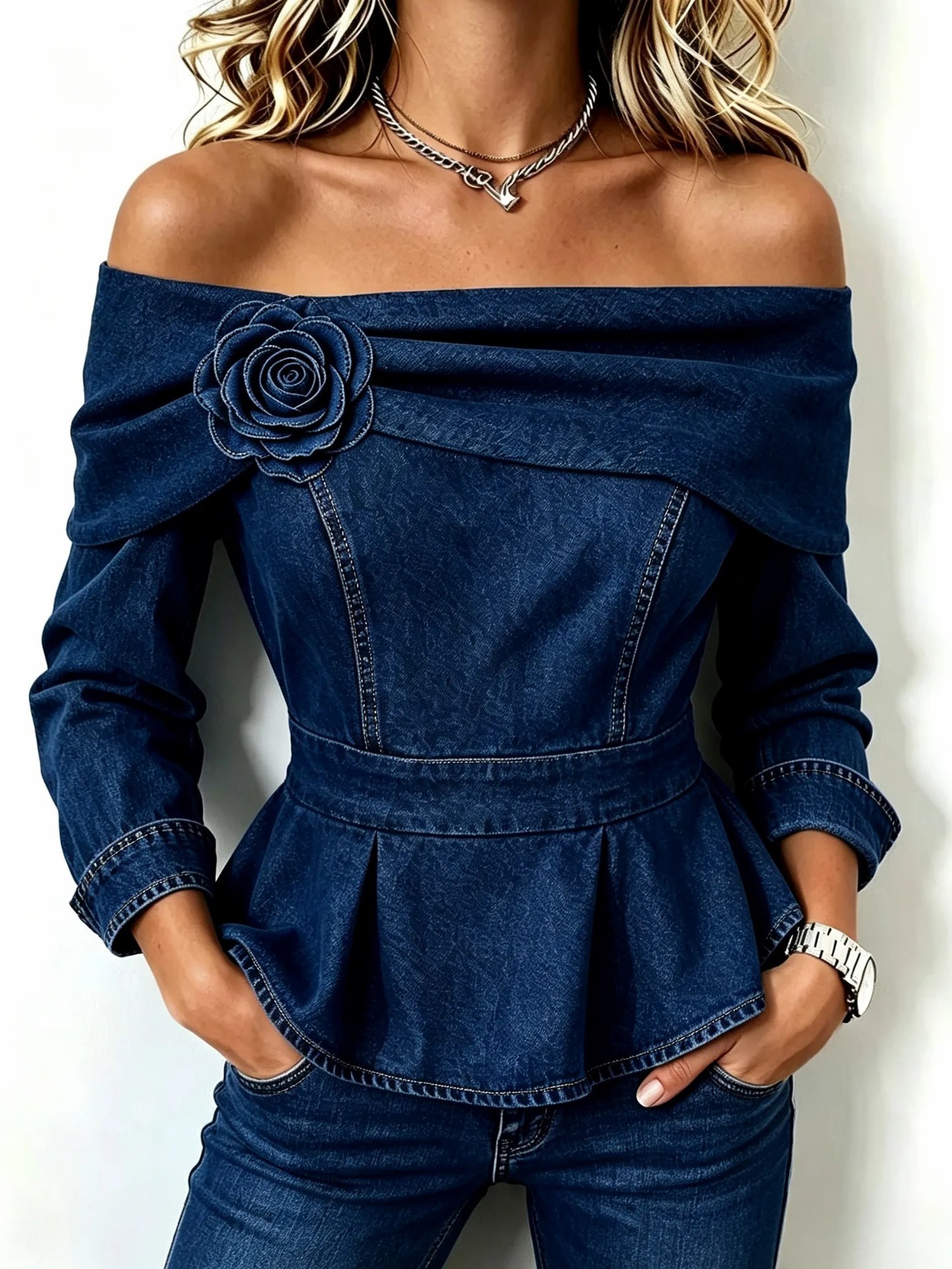 High-end Floral-decorated Waist-cinching Slimming Top