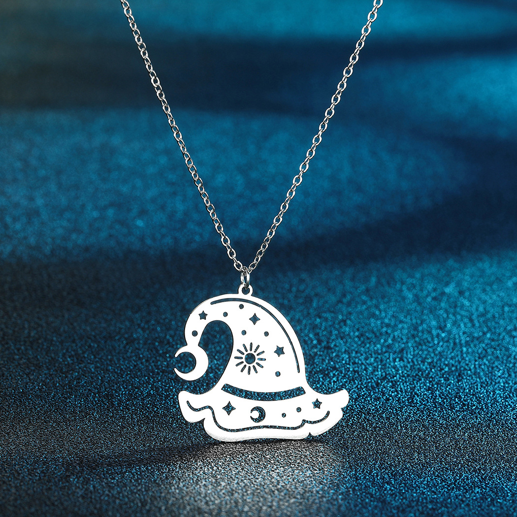 Stainless Steel Star And Moon Pendant Personality Women's Fashion Hat Necklace