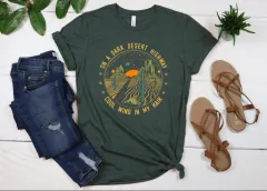 New Cactus Letter Pattern Retro Fashion Short Sleeve T-shirt Top - Green - View 1