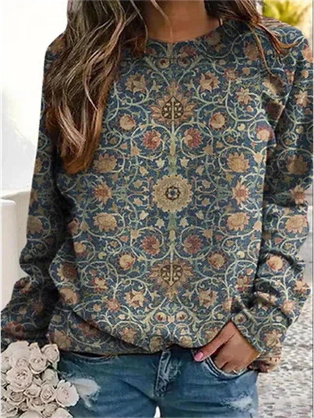 Floral Flower Fashion Women's Wear Round Neck Sweater Long Sleeve