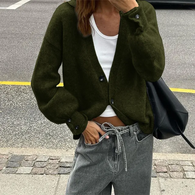 Fashionable Multi color Sweater With Long Sleeves And Buttons For Women Green - Shop at LoveMi