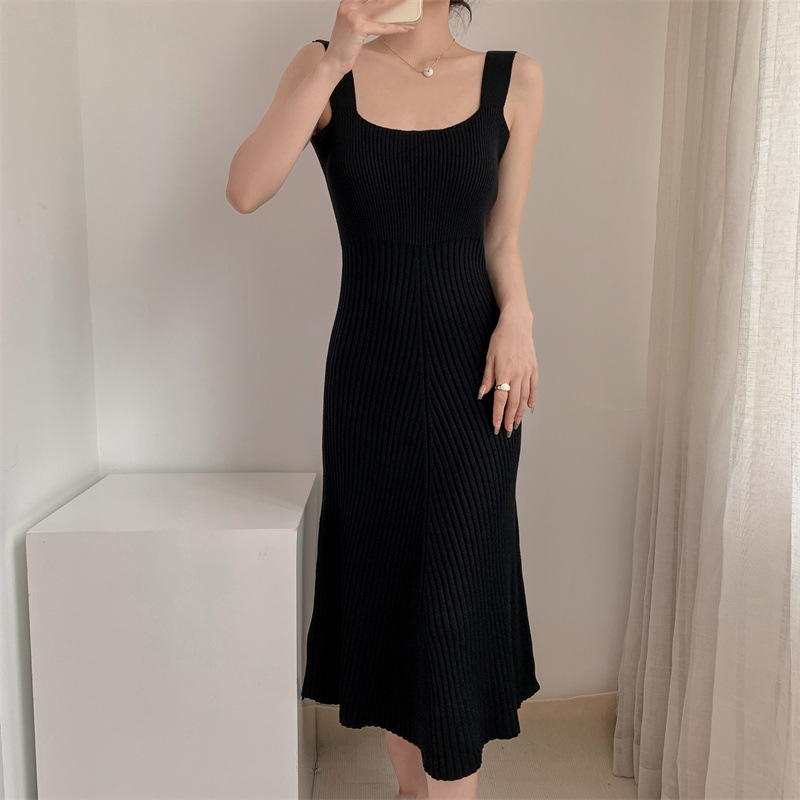 Women's Fashion Temperament Camisole Knitted Cardigan Dress Suit
