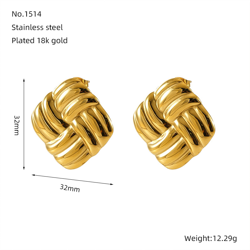 18K Gold Stainless Steel Earrings Spiral Swing Square Frame