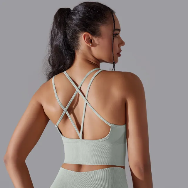 European And American Solid Color Cross Beauty Back Exercise Underwear Light Gray - Shop at LoveMi