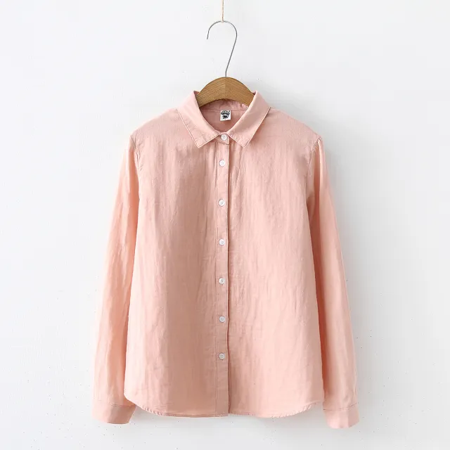 Double layer Cotton Yarn Pure Color Skin friendly Long sleeved Shirt Pink - Shop at LoveMi