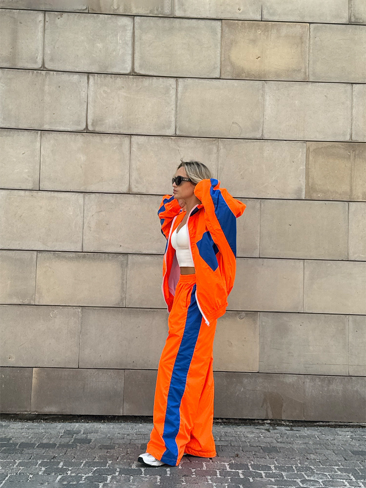 Casual Loose Color Matching Long Sleeve Zipper Cardigan Sports Suit