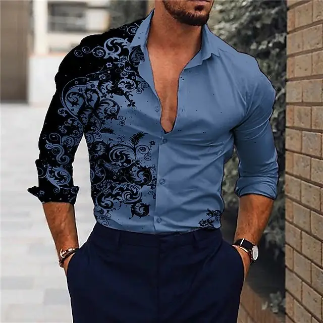 Men's Gradient 3D Printed Long-sleeved Shirt