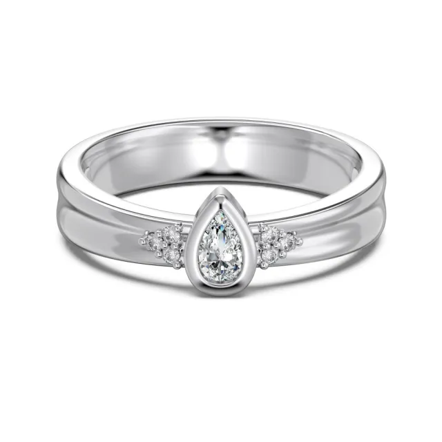 Metal Women's Pear shaped Retro Brushed Ring Platinum - Shop at LoveMi