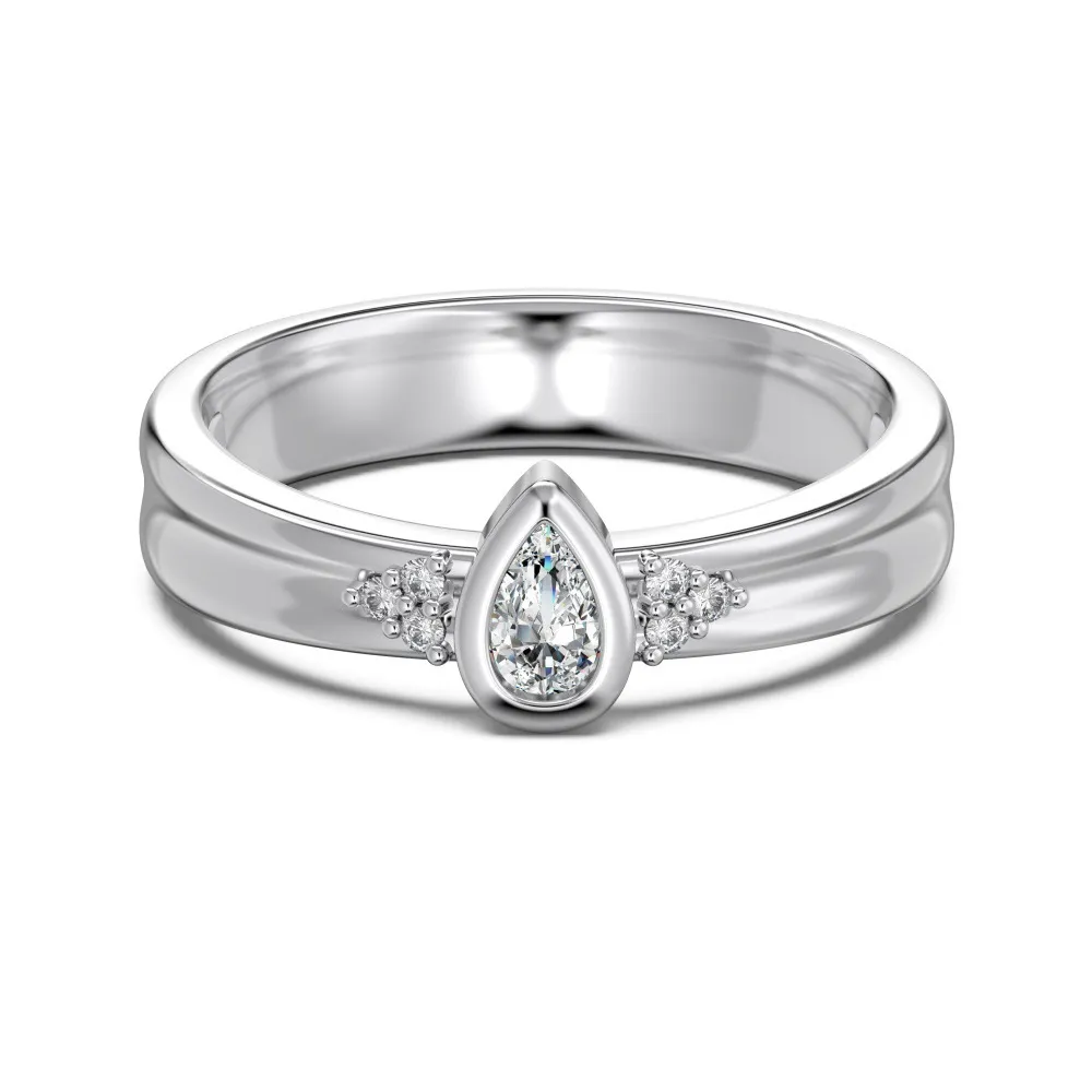 Metal Women's Pear-shaped Retro Brushed Ring - Platinum