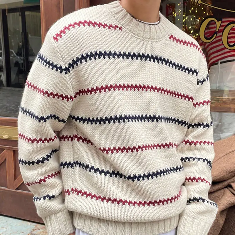 Mens Korean-style Laid-back Striped New-arrival Loose-fitting Versatile