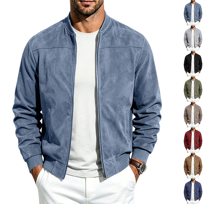 Suede Long-sleeve Zip-up Jacket
