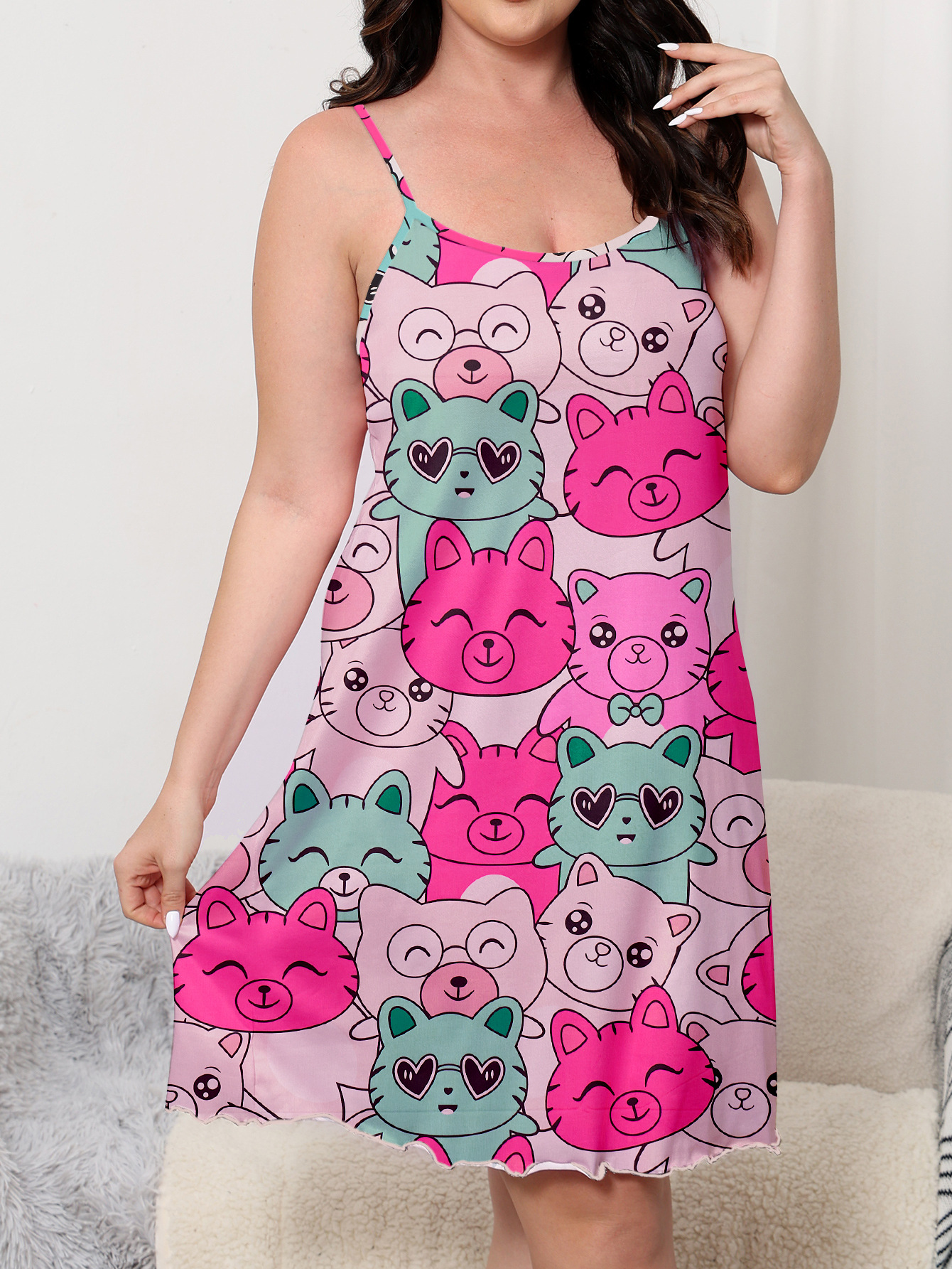 Women's Fashion Sweet Cartoon Print Plus Size Home Wear Nightdress