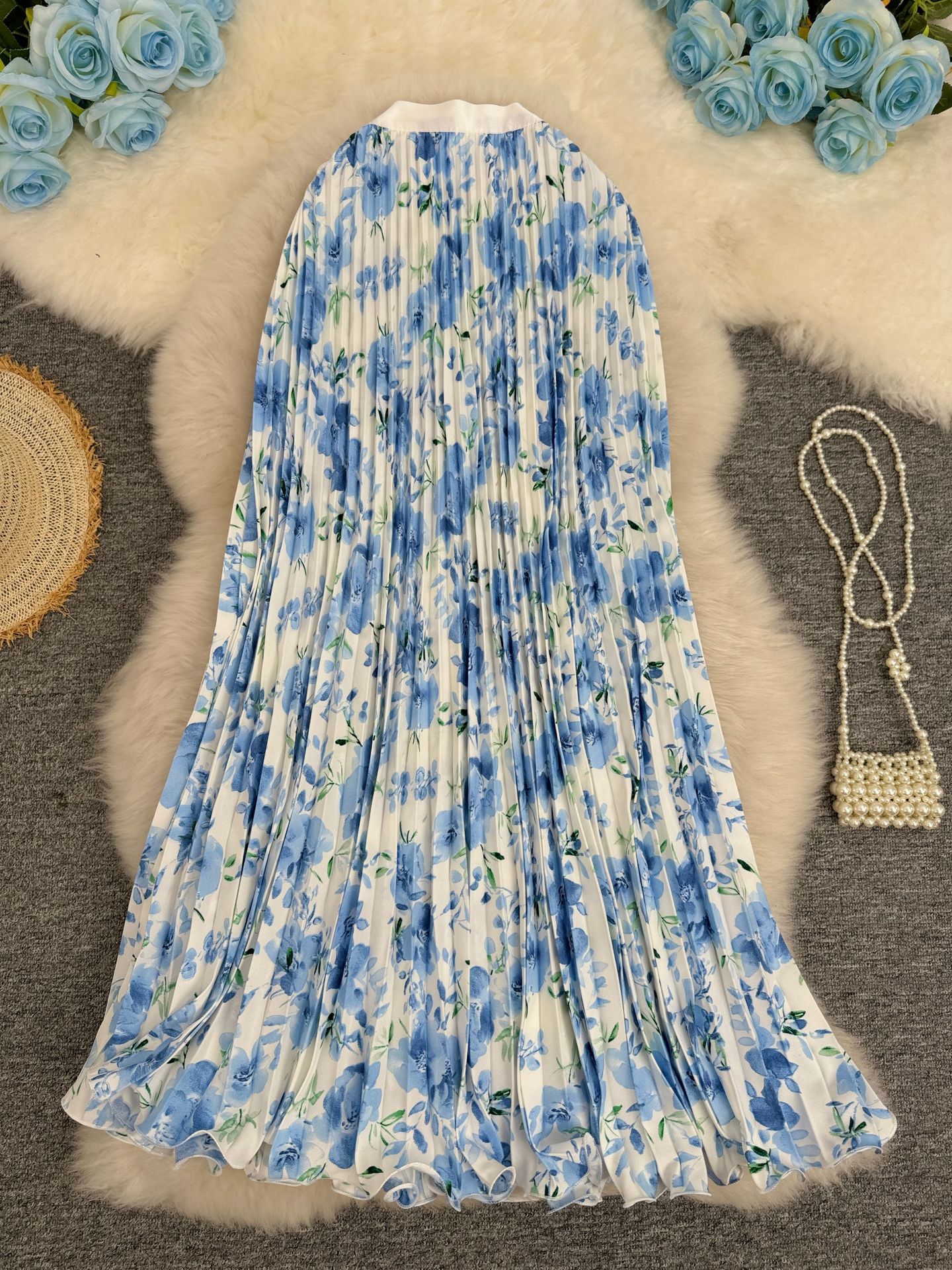 Printed Pleated Skirt For Workwear Versatile And High-waisted