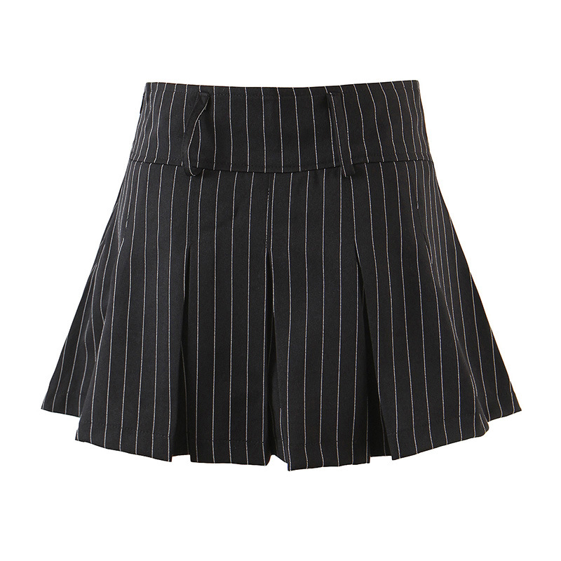 Title 11, British Style High Waist Thin Striped Pleated S...