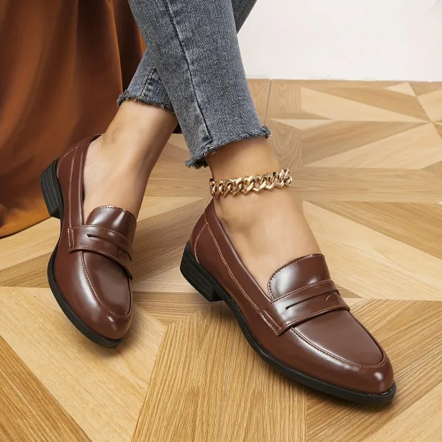 Fashion Polyurethane Loafers Shoes Coffee - Shop at LoveMi