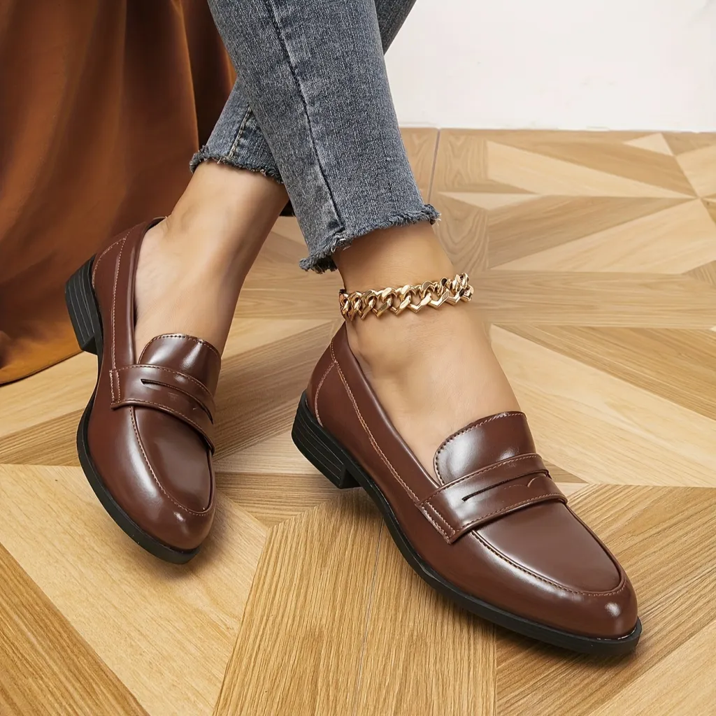 Fashion Polyurethane Loafers Shoes - Coffee