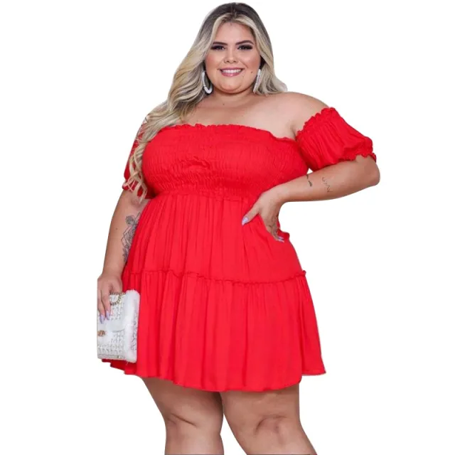 Women's Slimming Defined Waist Asymmetrical Plus Size Dress Red - Shop at LoveMi
