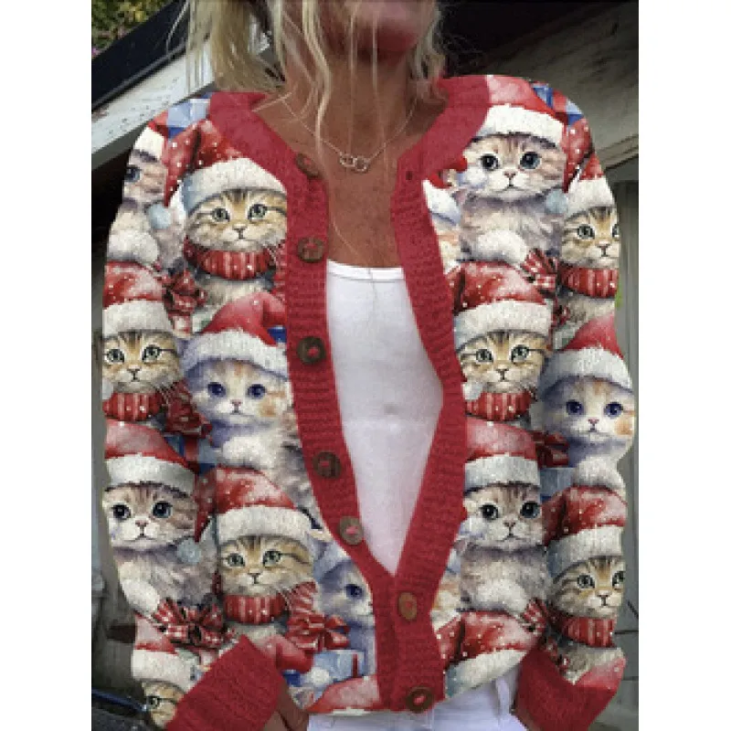 New Christmas 3D Digital Printing Women Cardigan Coat Outerwear Female - Ca9Tda869470-2Xl