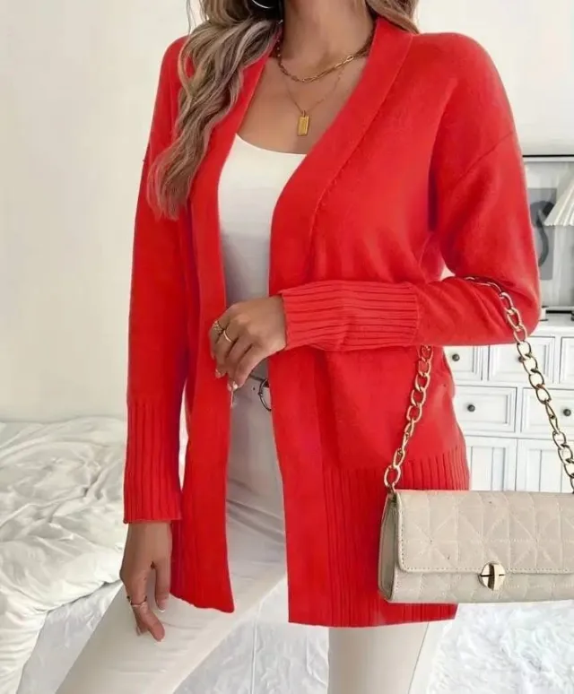 European And American Plus size Women's Solid Color Large Pocket Sweater Coat Red - Shop at LoveMi