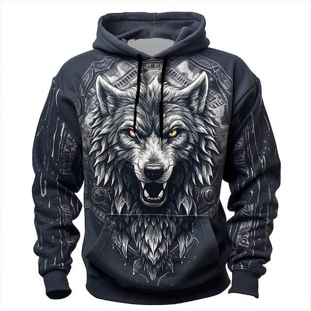 Men's Hoodie Long-sleeved Cartoon Black And Gray Design Daily Outing Plus-sized Small Initiative Exaggerated Loose Design