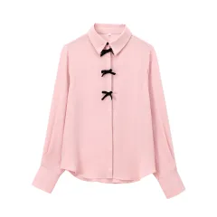 Autumn Beauty Outfit Velvet Bow Decorated Shirt - View 1