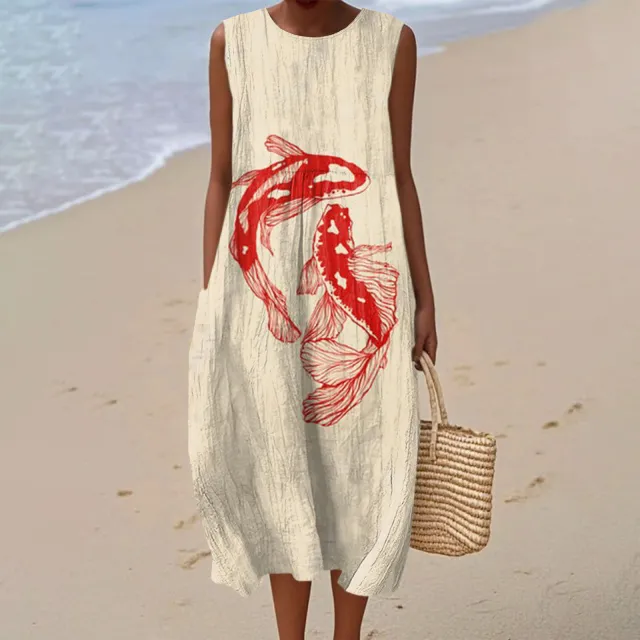 Sleeveless Shirt Dress Women's Casual Floral Print 3D Printed Sleeve Length Skirt 35 Models - Shop at LoveMi