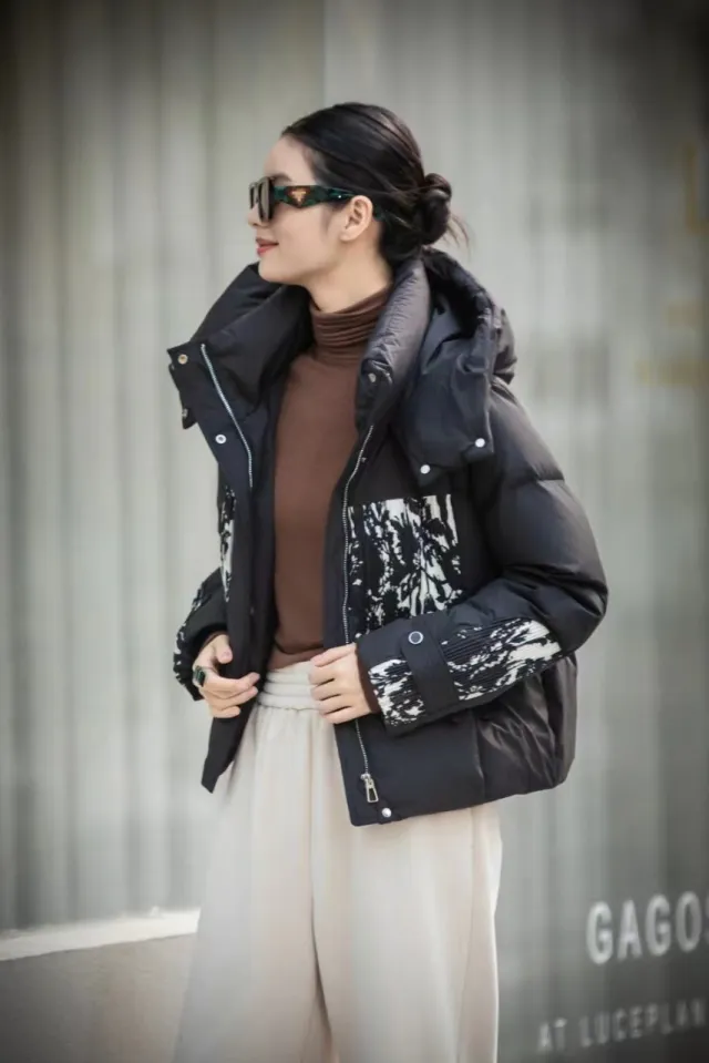 2 Korean Style Loose Lapel Hooded Short Stitching Down Jacket Black - Shop at LoveMi