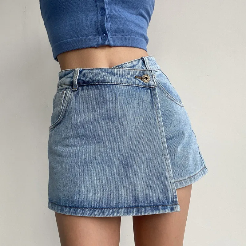Anti-exposure Irregular Denim Skirt - Blue