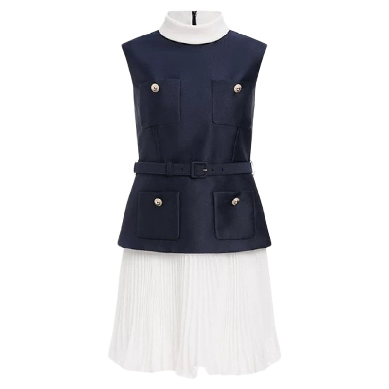 Women's Contrast Color High Sense Classic Style Fake Two-piece Sleeveless