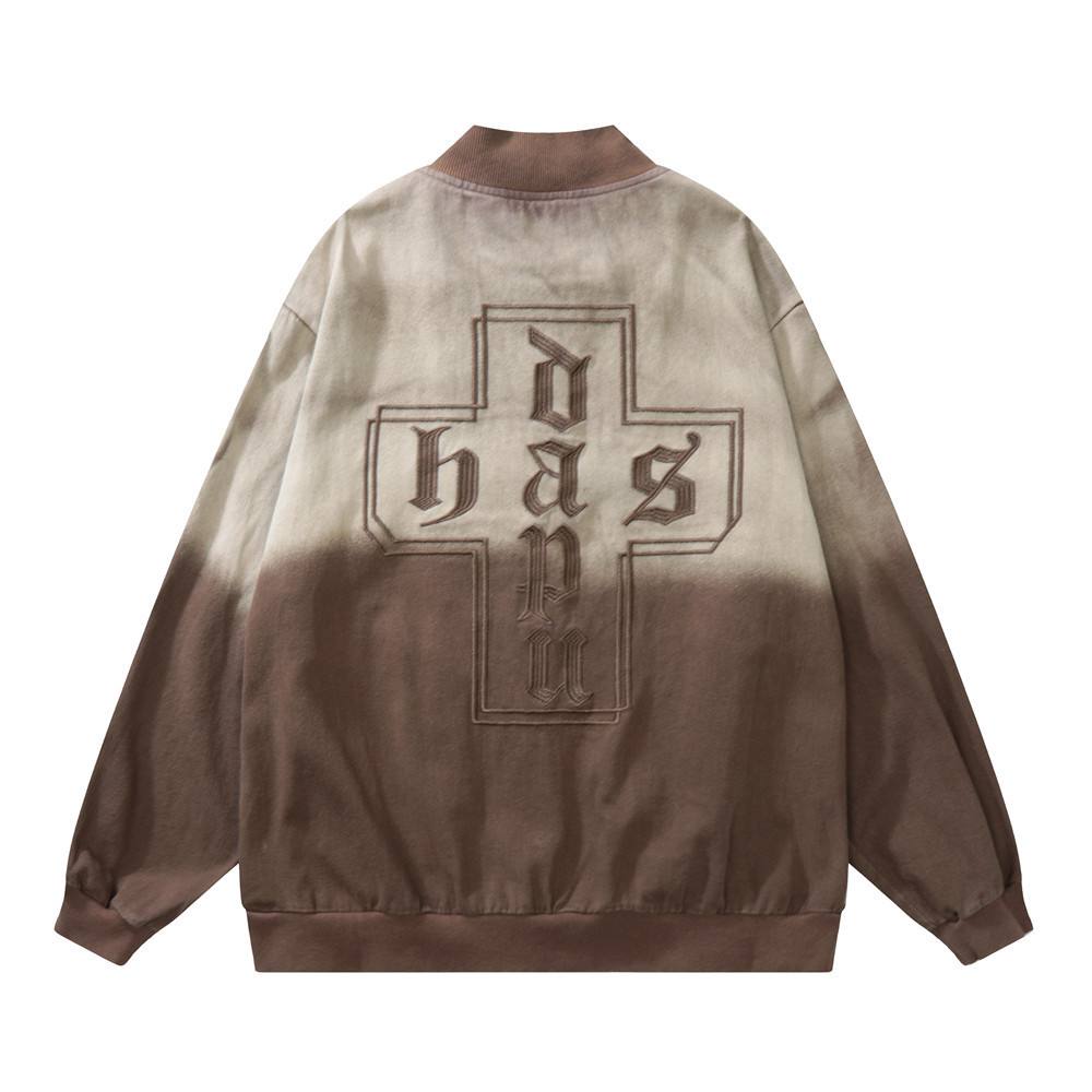 Tie-dye Gradient Embroidered Letter Denim Coat Trendy Street High Street Loose Jacket