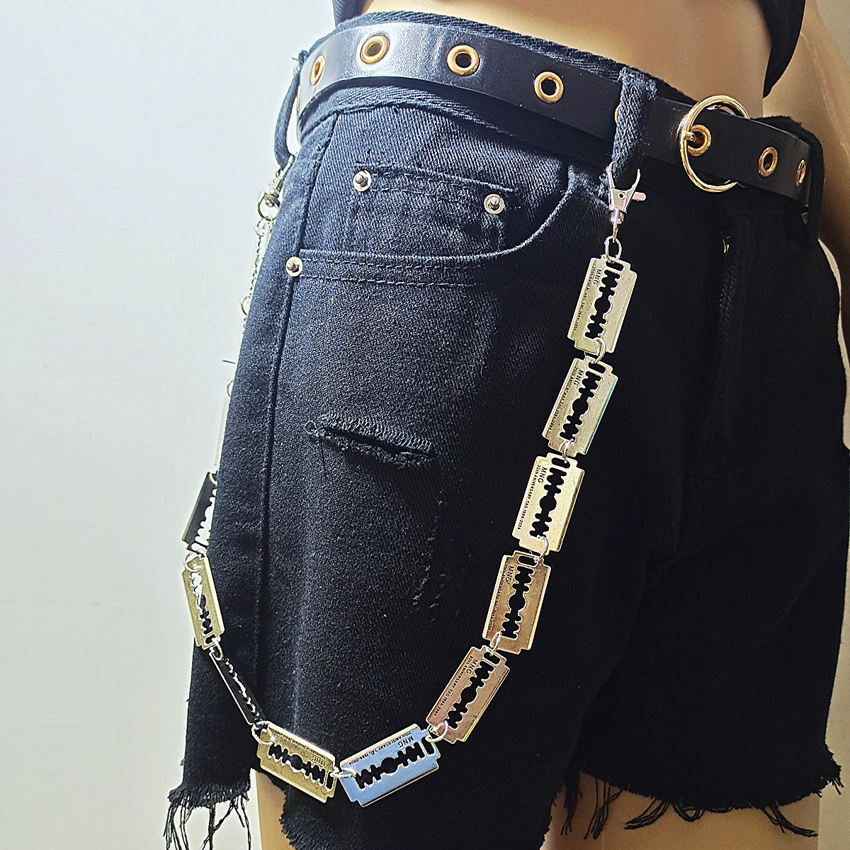 Unique Punk Style Metal Blade Design Sense Phants Zipper
