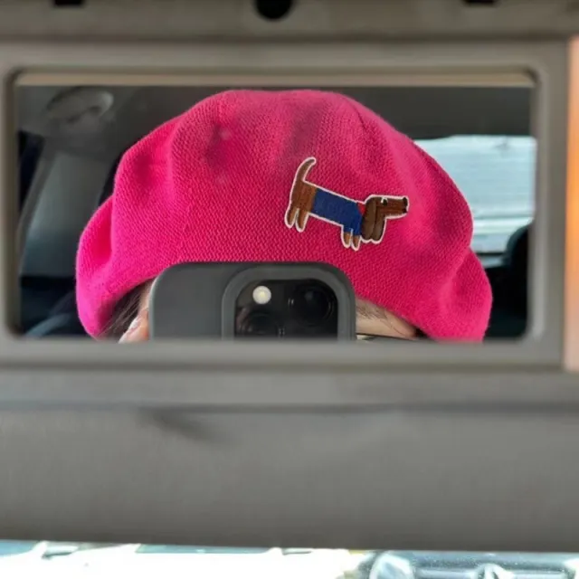 Women's Cute Embroidered Puppy Hollow Thin Knitted Hat Pink - Shop at LoveMi