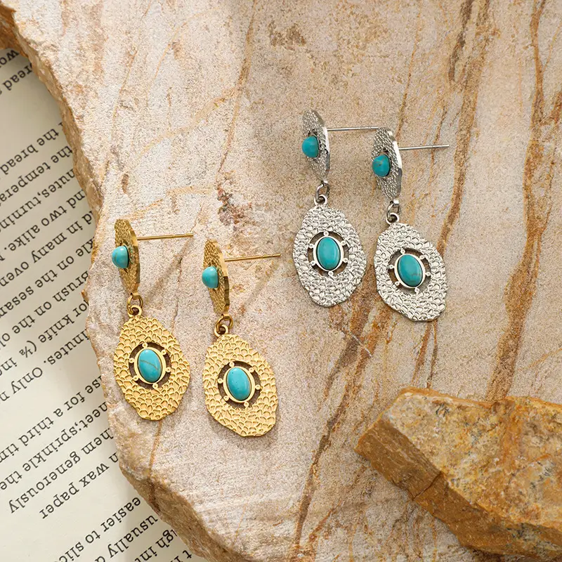 Irregular Knock Pattern Turquoise Stud Earrings