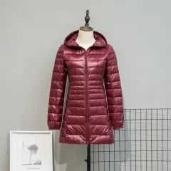 Autumn And Winter Lightweight Down Jacket Women's Mid-length Plus Size Hooded Slim Fit Oversized Coat - Wine Red - View 1