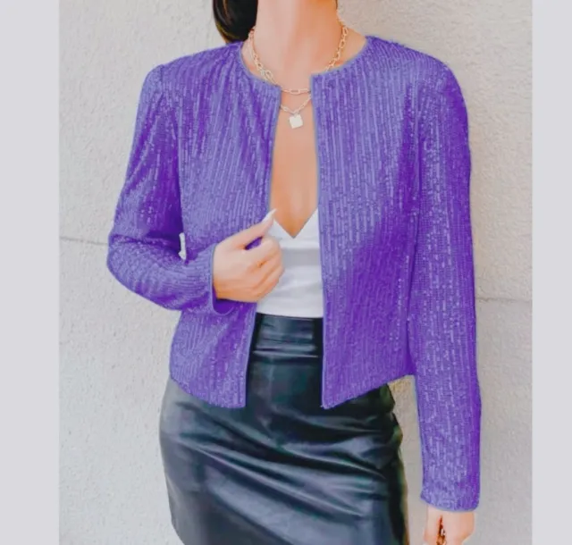 Fashion Colorblock Sequins Short Casual Jacket 0146 Purple - Shop at LoveMi
