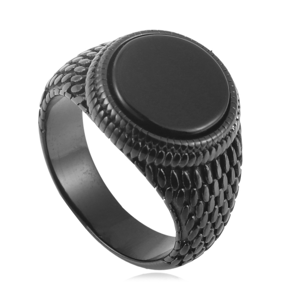 Titanium Steel Round Stone Ring Stainless Steel Turquoise Ring