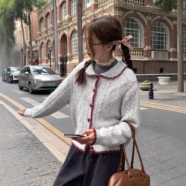 Thickened Cable knit Sweater Cardigan Light Gray - Shop at LoveMi