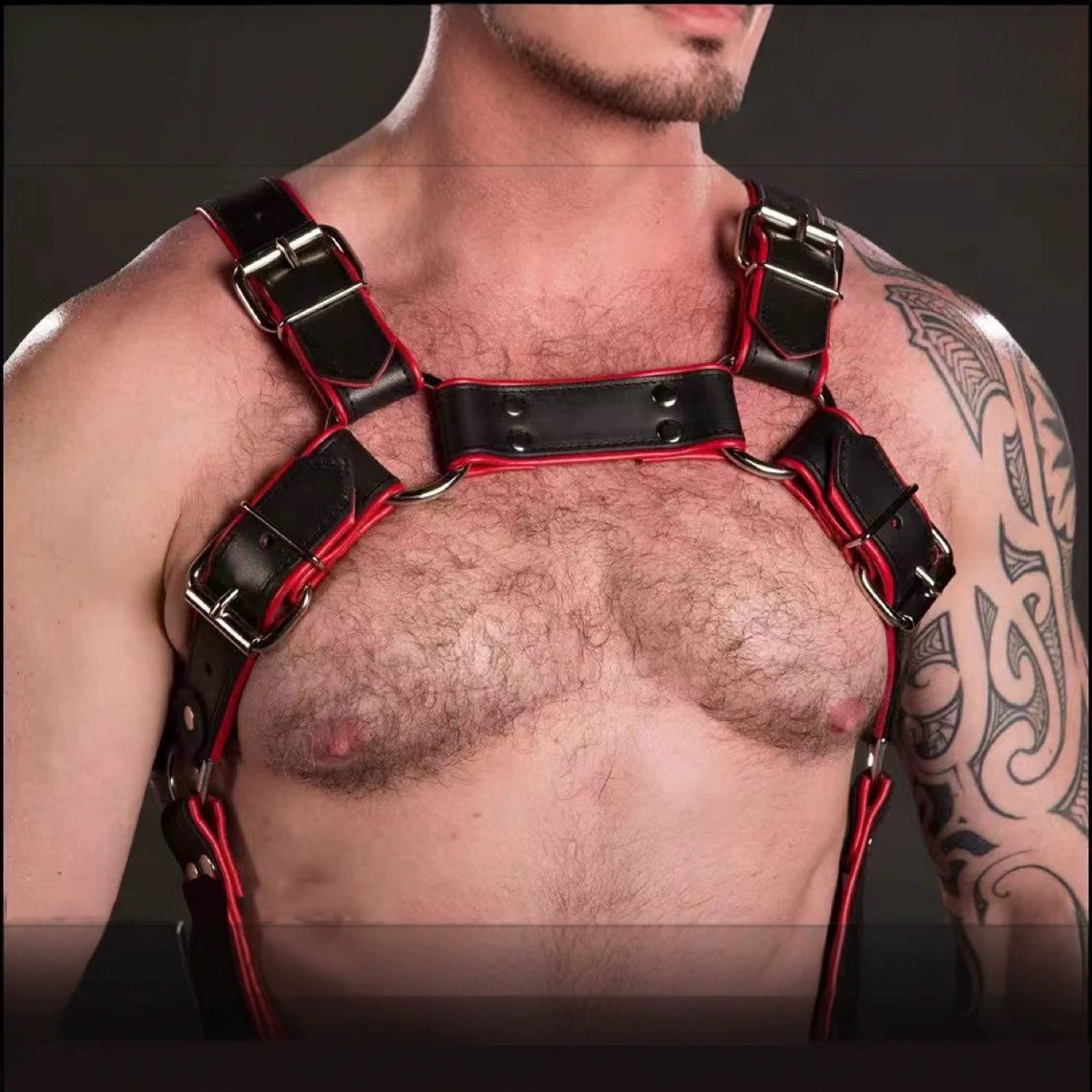 Mens Leather Chest Harness With Adjustable Fit