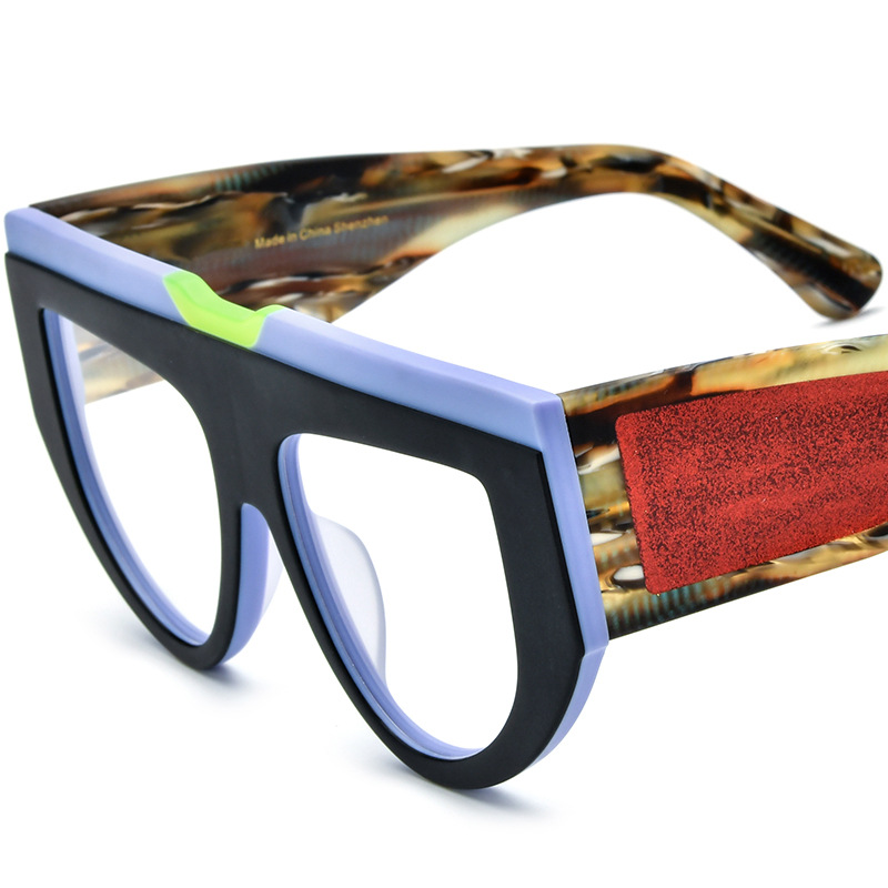 Multi-Color Patchwork Cat's Eye Frosted Plate Glasses Frame - Image 6