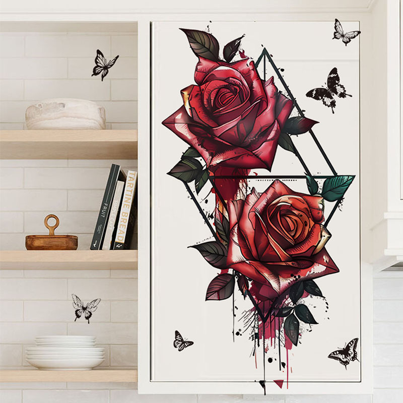 Cross-border Red Rose Decorative Wall Stickers For An Atmospheric Vibe
