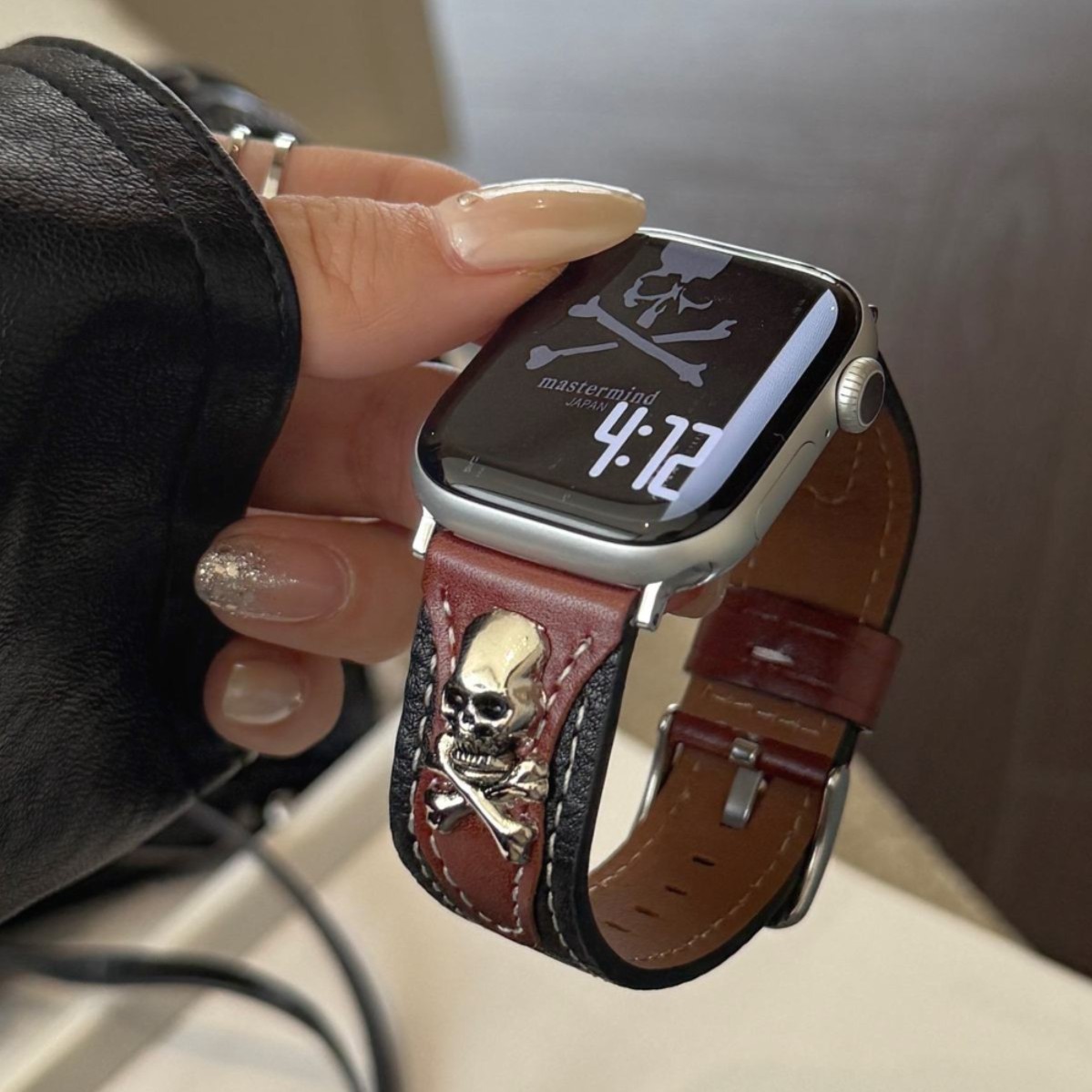 Metal Skull Decorative Leather Watch Wristband