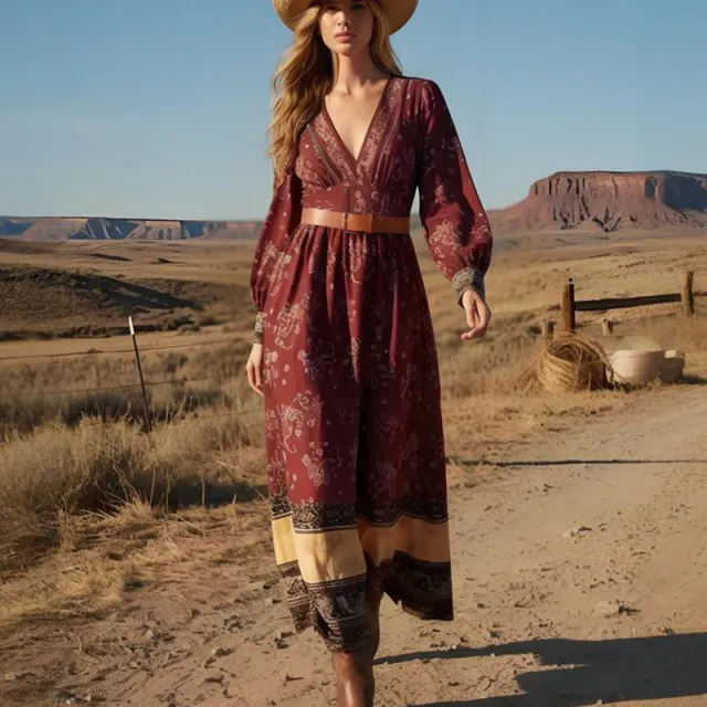 Women's Printed Bohemian Long Dress Red - Shop at LoveMi