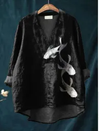 Fashion Digital Printing Large Wide V neck Top N59 - Shop at LoveMi