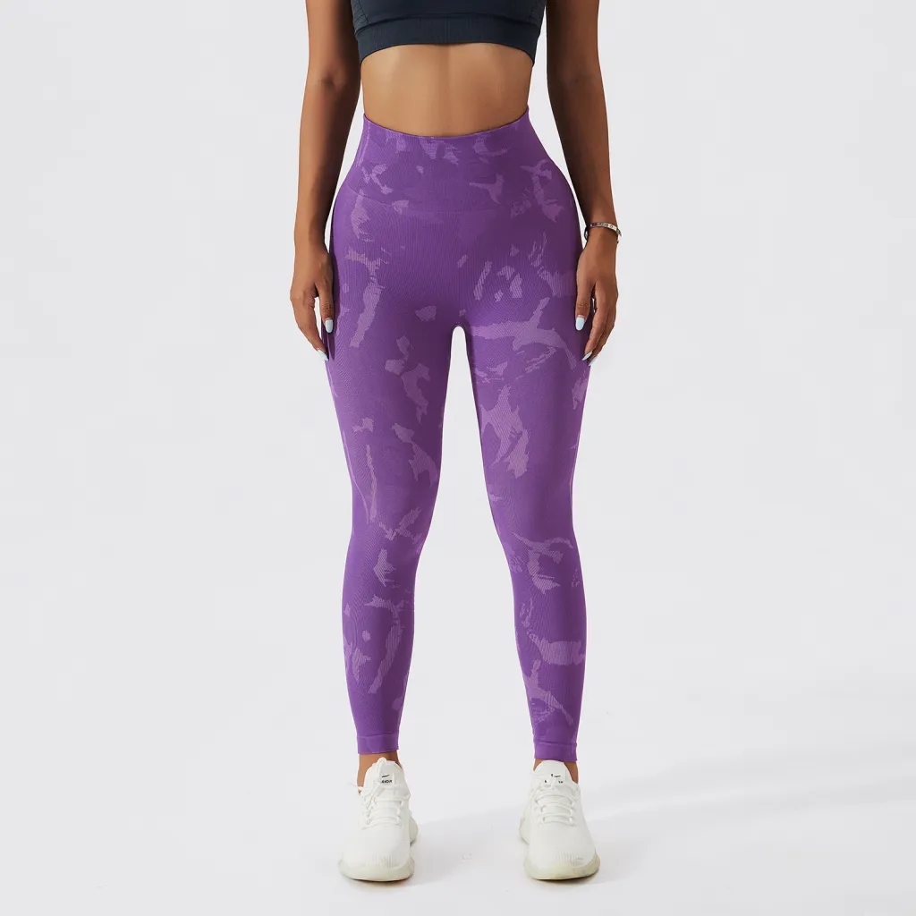 Camouflage Peach Hip Raise Fitness Pants Women's Quick-drying - Violet-Xl