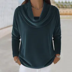 AutumnWinter Solid-colour Long-sleeve Fashionable Velvet Wide-cut Top - Green - View 1
