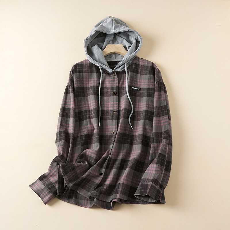 Women's Single breasted Plaid Thin Brushed Long Sleeve Shirt Artistic Casual Plus Size Red Ash Lattice - Shop at LoveMi