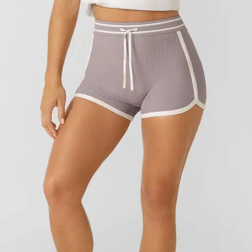 Color-block Nude-effect High-waisted Yoga Shorts For Women