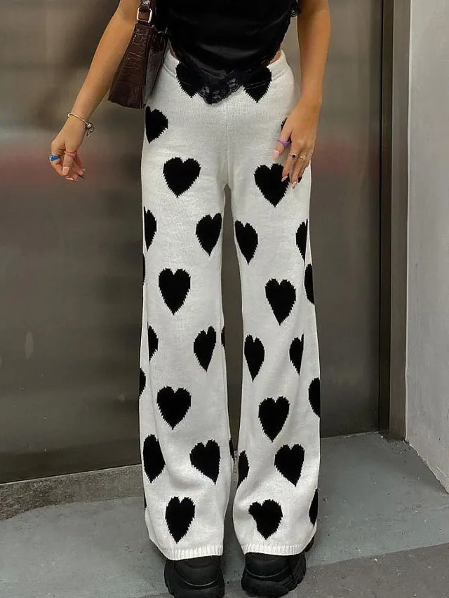 Black Heart Trendy Trousers Loose Straight Black - Shop at LoveMi