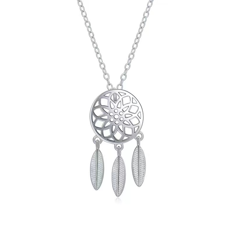 Hollow Flower Feather Dreamcatcher Necklace
